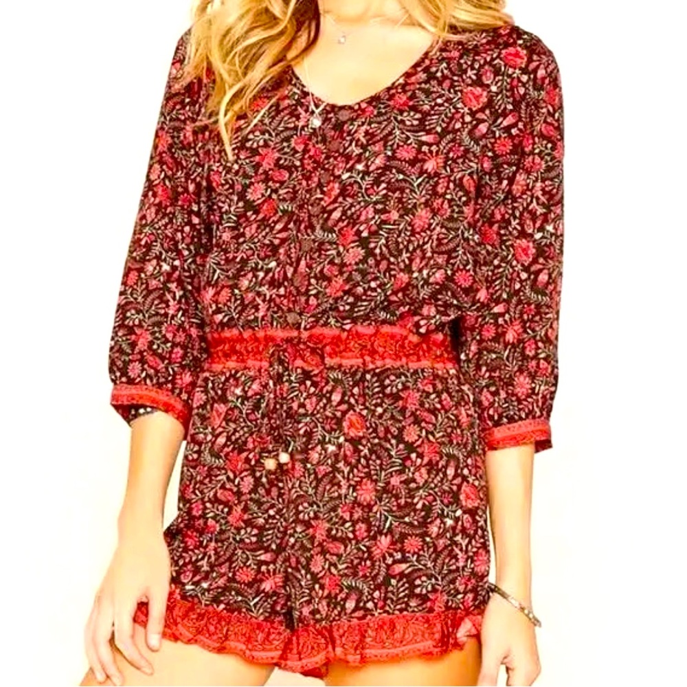 Raga shorts Tie Waist‎ Ruffle Trim Floral Romper Granada size S Black/Red